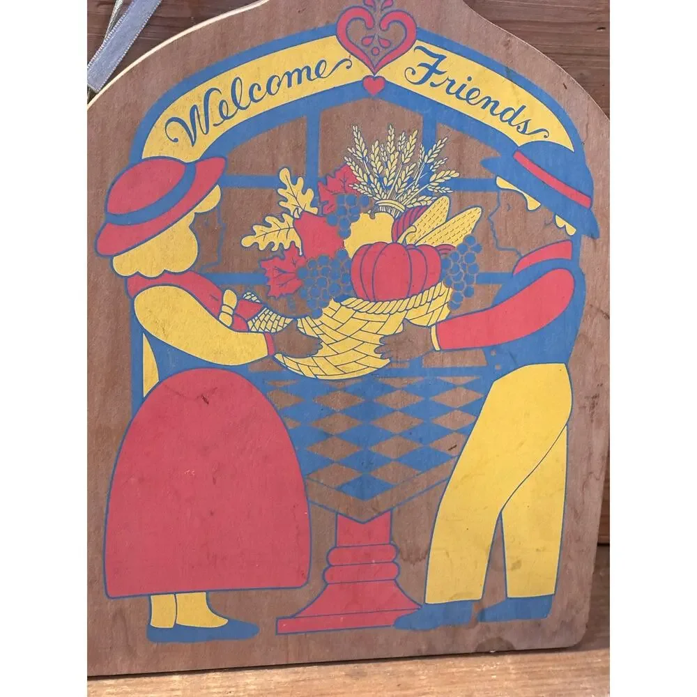 Vintage 1990s Decorative Cutting Board Pennsylvania Dutch Folk Art Shelf Sitter!